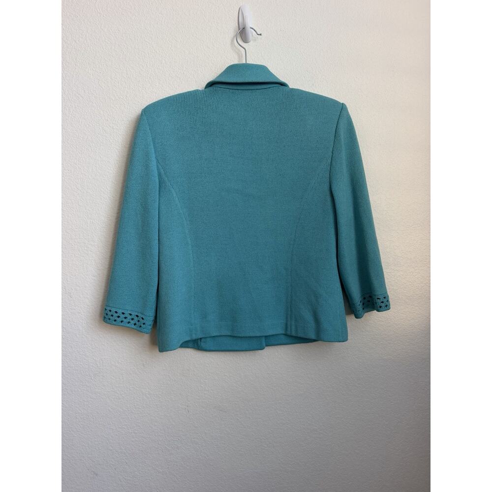 St. John Size 4 Knit 2pc Pant Suit Set Turquoise blue Jacket and Trousers - Picture 7 of 16